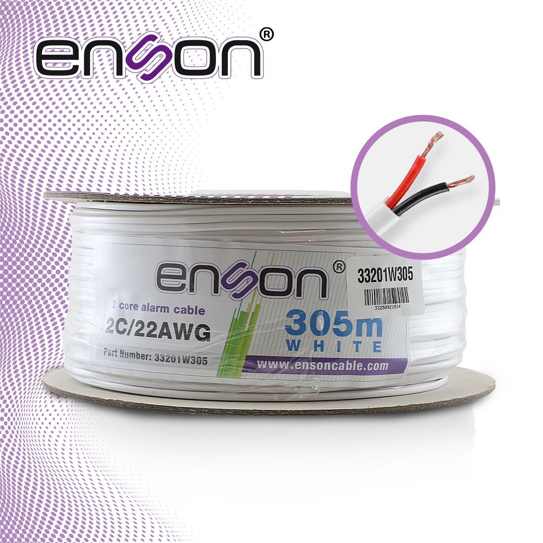 CABLE DE ALARMA ENSON 33201W305 SERIE PRO-II MULTIFILAR 2C/22 AWG BOBINA DE 305 METROS FORRO PVC COLOR BLANCO PARA USO I