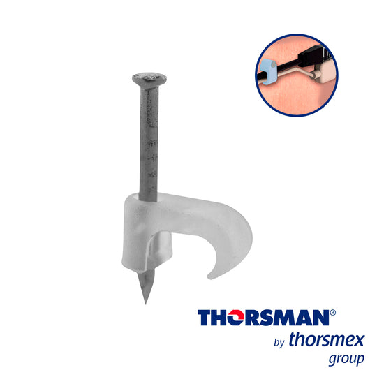 GRAPAS SUJETHOR PLANO THORSMAN 3209-00100 TC5X8 CAJA /100PZAS COLOR NATURAL, IDEAL PARA CABLES CALIBRE 16, CLAVO GALVANI