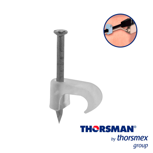 GRAPAS SUJETHOR PLANO THORSMAN 3209-00100 TC5X8 CAJA /100PZAS COLOR NATURAL, IDEAL PARA CABLES CALIBRE 16, CLAVO GALVANI