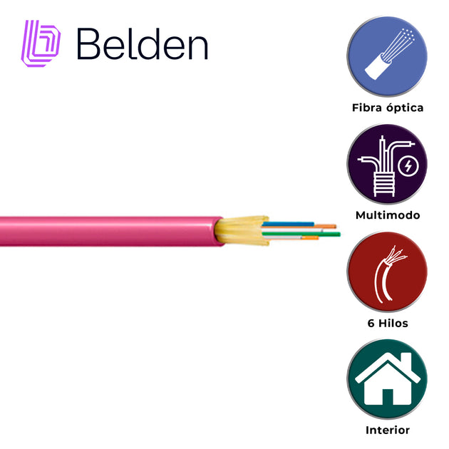 FIBRA OPTICA BELDEN FI4D006R9 / INTERIOR / ERIKA VIOLETA / OM4 / 6 HILOS / FORRO PVC / OFNR / BOBINA / 1,640 PIES 500 ME