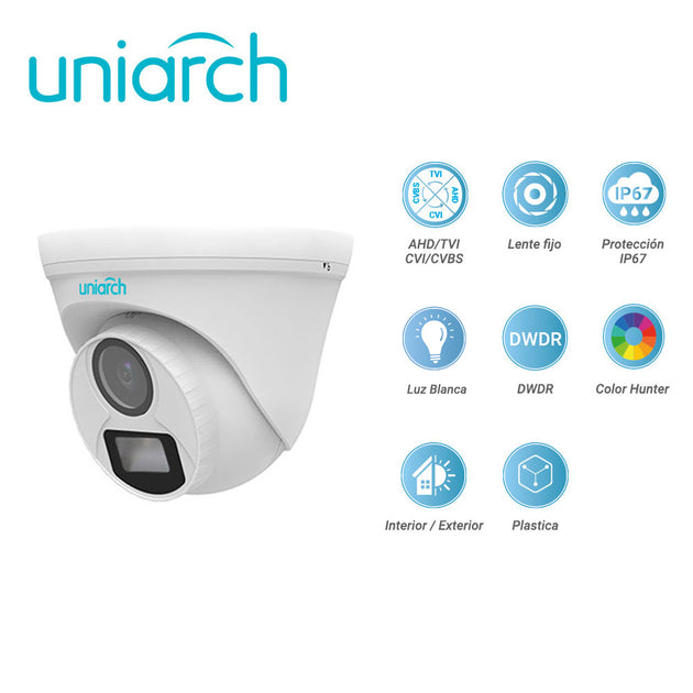 CAMARA ANALOGA TURRET COLORHUNTER UNIARCH UAC-T112-F28-W / 2MP / TVI/AHD/CVI: 1080P@30fps / LENTE-2.8MM / DWDR / LUZ-BLA
