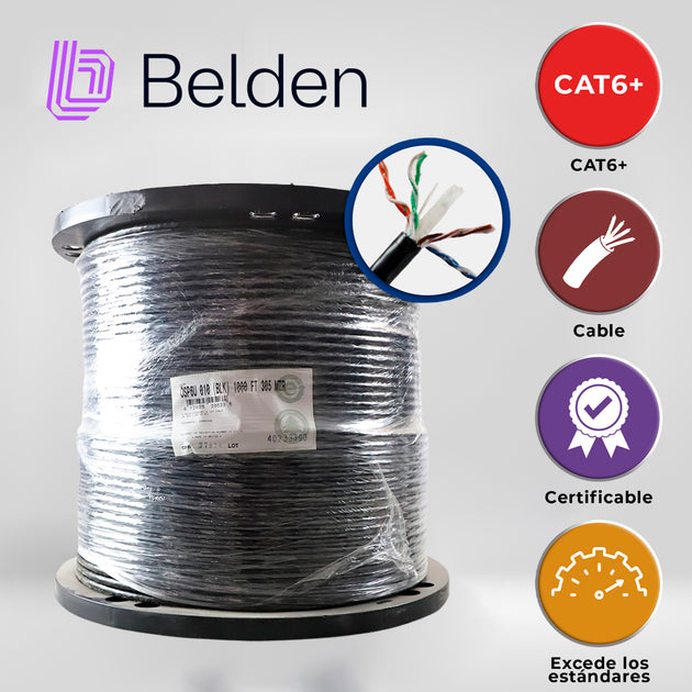 CABLE OSP UTP CAT6 BELDEN OSP6U 0101000 / EXTERIOR / NEGRO / 350MHZ / 4 PARES / 24 AWG / FORRO POLIETILENO / BOBINA / 1,