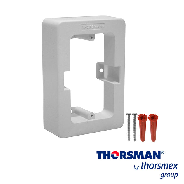 CAJA PLASTICA TMK THORSMAN 7900-02002 COLOR BLANCO DE PVC AUTO EXTINGUIBLE SIN FONDO, INCLUYE TAQUETE YPIJA PARA SU FIJA