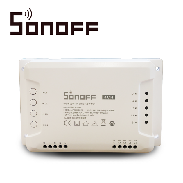 INTERRUPTOR ON/OFF SONOFF 4CH R3 SMART INALAMBRICO WIFI PARA SOLUCION DE SMART HOME CON TEMPORIZADOR Y MONTAJE DIN RAIL 