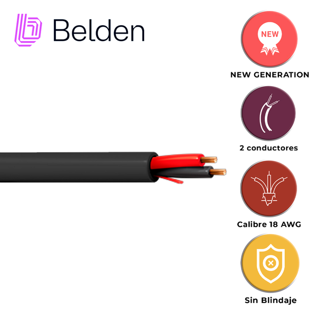 CABLE DE SEGURIDAD Y SONIDO BELDEN 5300UE 0101000 / INTERIOR / NEGRO / 2 CONDUCTORES / 18 AWG / MULTIFILAR / FORRO PVC /