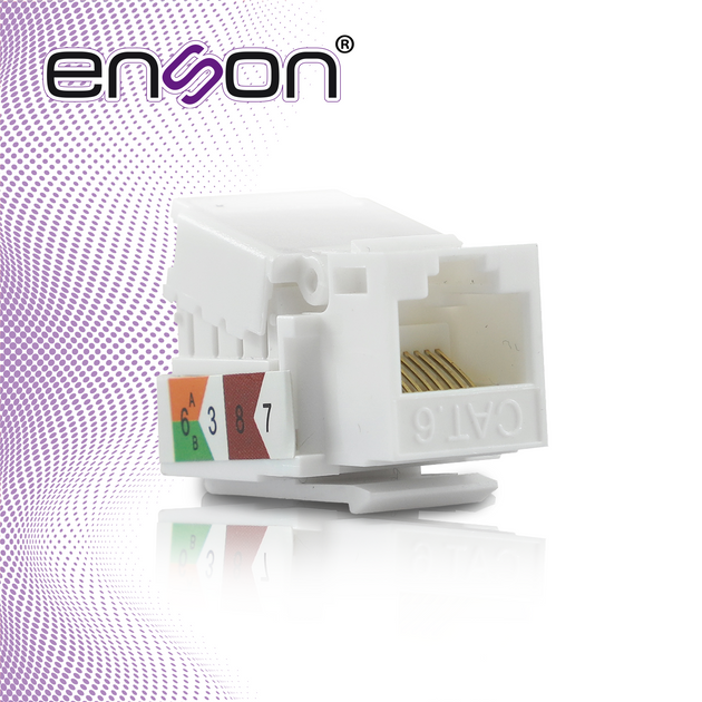 CONECTOR JACK ENSON ENS-JTL6WH CAT6 COLOR BLANCO A 90 GRADOS PONCHADO FACIL SIN PINZAS Y CUBREPOLVO