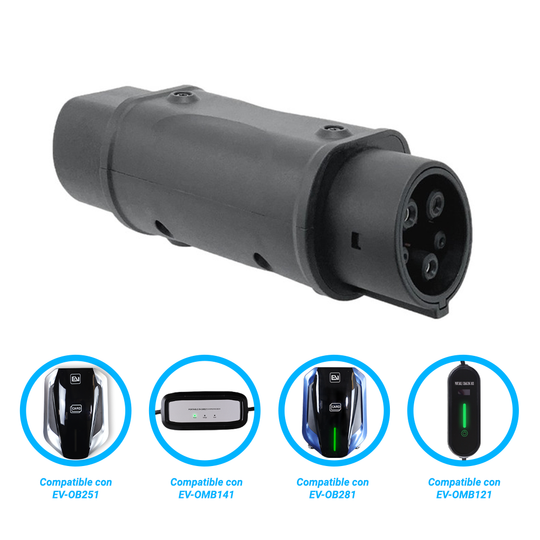 ADAPTADOR T2-T1 ALTER DE CONECTOR TIPO 2 A TIPO 1 COMPATIBLE CON CARGADORES EV-OMB281, EV-OB253, EV-OMB121 Y EV-OMB141