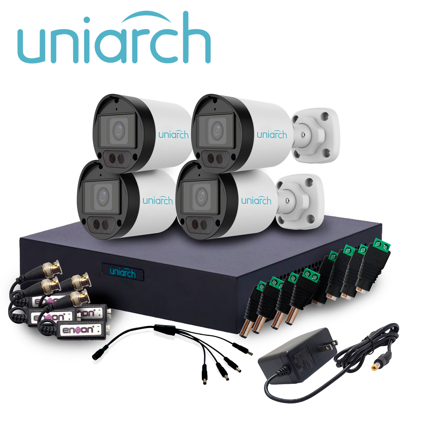 KIT 4X4 HD UNIARCH KIT 4X4 HD 2MP MIC INCLUIDO / 4CAMARAS-BULLET-UAC-B122-AF28LM-H / 2MP / XVR-104F-4CH-ANALOGICOS-2CH-I