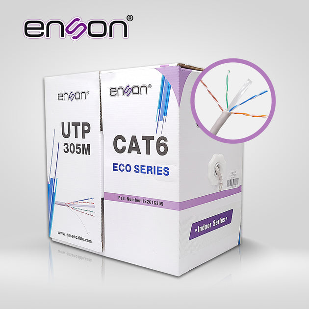CABLE UTP CAT6 ENSON 12261G305 SERIE ECO CALIBE 23 AWG CCA BOBINA DE 305 METROS FORRO PVC COLOR GRIS USO INTERIOR RECOME