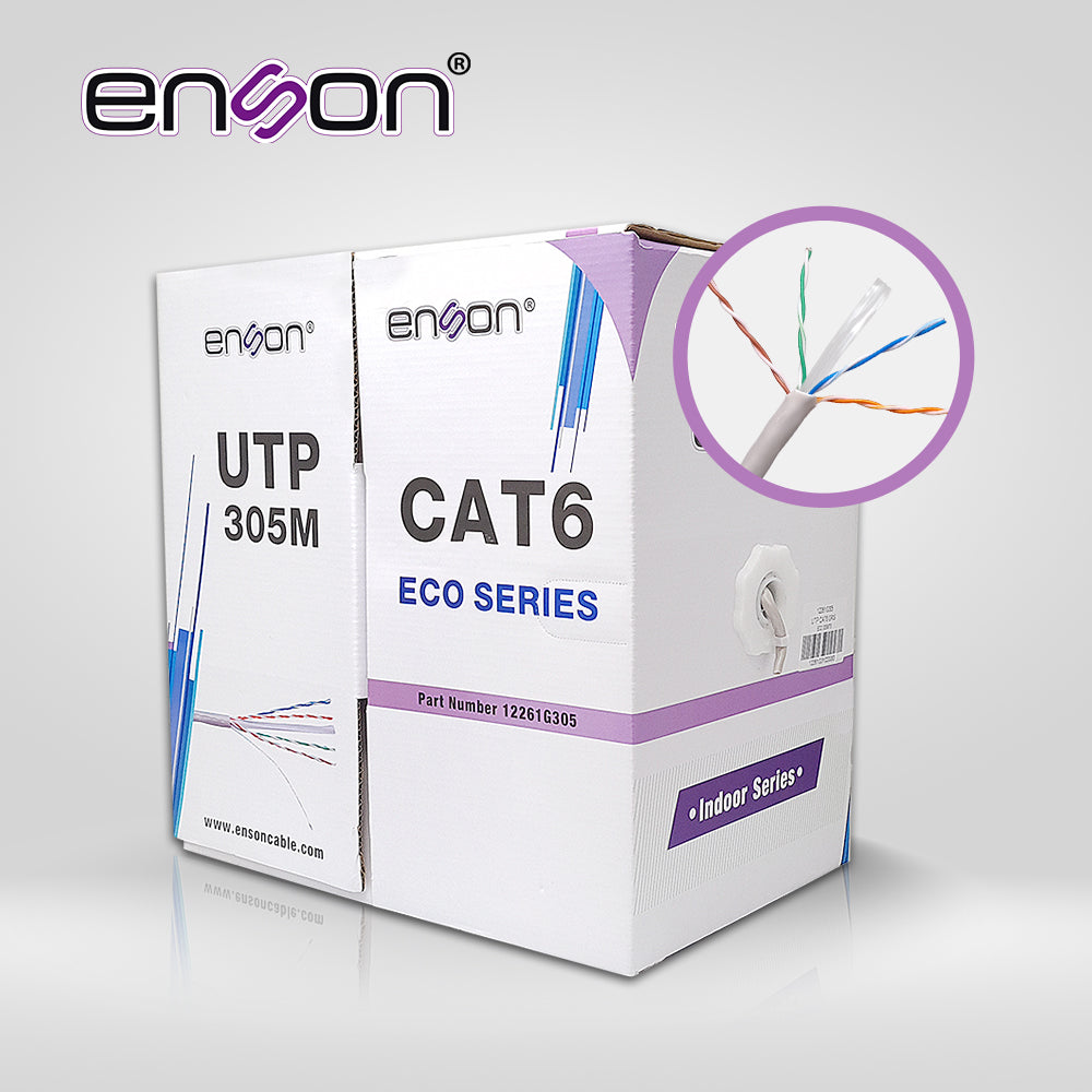 CABLE UTP CAT6 ENSON 12261G305 SERIE ECO CALIBE 23 AWG CCA BOBINA DE 305 METROS FORRO PVC COLOR GRIS USO INTERIOR RECOME
