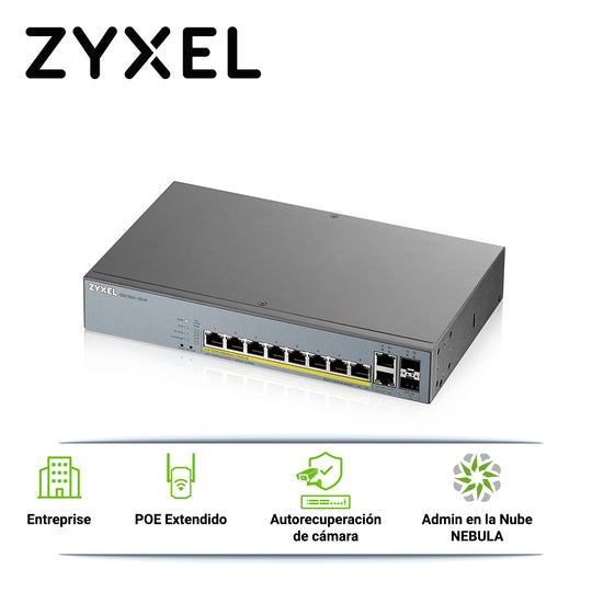 SWITCH POE GIGABIT 8PTOS+2UPLINK ENTERPRISE NEBULA ZYXEL GS1350-12HP 10 PUERTOS RJ45 10/100/1000MBPS POE+ AF/AT + 2 PUER