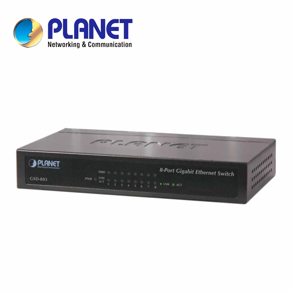 SWITCH NO ADMINISTRABLE 8 PUERTOS GIGA GSD-803 PLANET / 8 PUERTOS AUTO MDI/MID-X / VELOCIDAD DE TRANSMISION 10/100/1,000