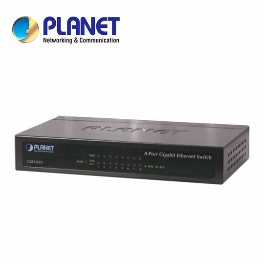 SWITCH NO ADMINISTRABLE 8 PUERTOS GIGA GSD-803 PLANET / 8 PUERTOS AUTO MDI/MID-X / VELOCIDAD DE TRANSMISION 10/100/1,000