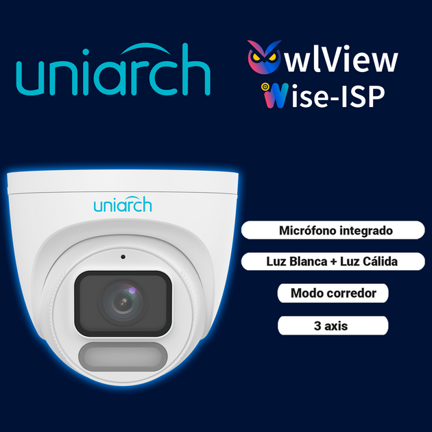 CAMARA IP TURRET OWLVIEW UNIARCH IPC-T242-ADF28K-WP / 2MP / LENTE 2.8MM / WDR120DB / LUZ-BLANCA+LUZ-CALIDA30M / MICROSD5