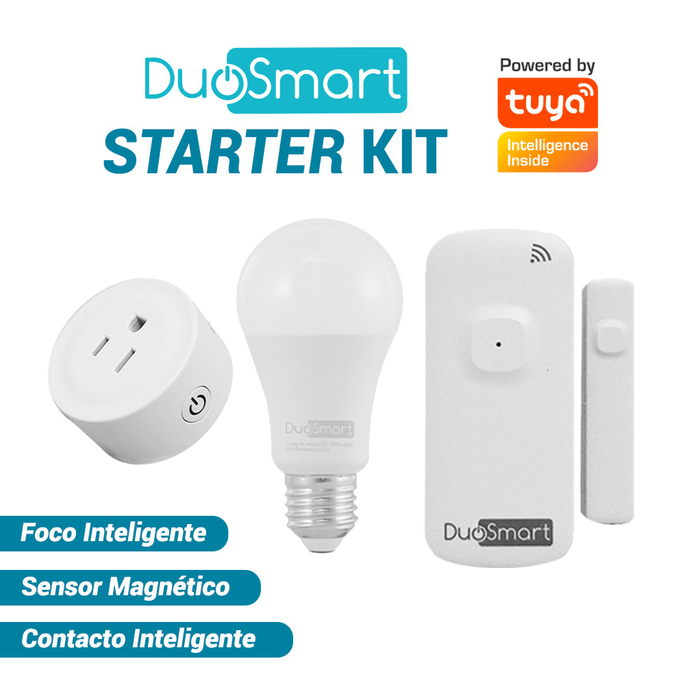 KIT DE INICIO DE DUOSMART, STARTER KIT DUOSMART. INCLUYE: 1 FOCO INTELIGENTE S10, 1 CONTACTO DE SOBREPONER B30 Y 1 SENSO