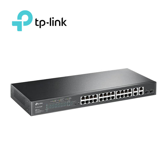 SWITCH ADMINISTRABLE TP-LINK SL2428P / 24 PUERTOS RJ45 POE AF/AT 10/100 MBPS + 2 PUERTOS GIGA RJ45 + 2 PUERTOS GIGA COMB