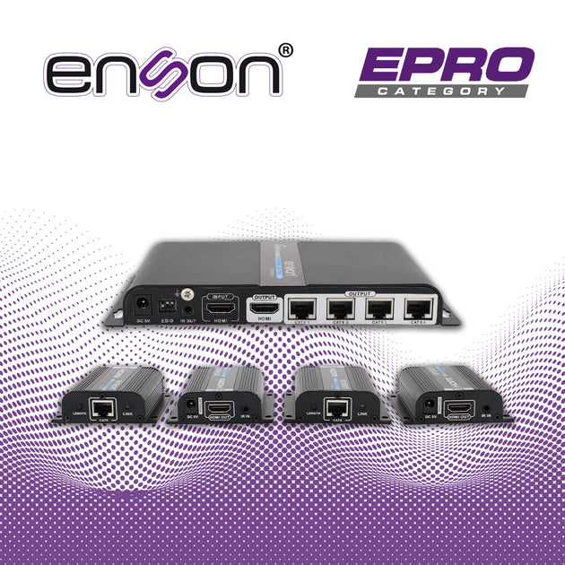DISTRIBUIDOR EXTENSOR HDMI ENSON ENS-EX704 CON 4 EXTENSORES DE HASTA 40MTS CON CABLE 100% COBRE CAT6 A 1080P SALIDA HDMI