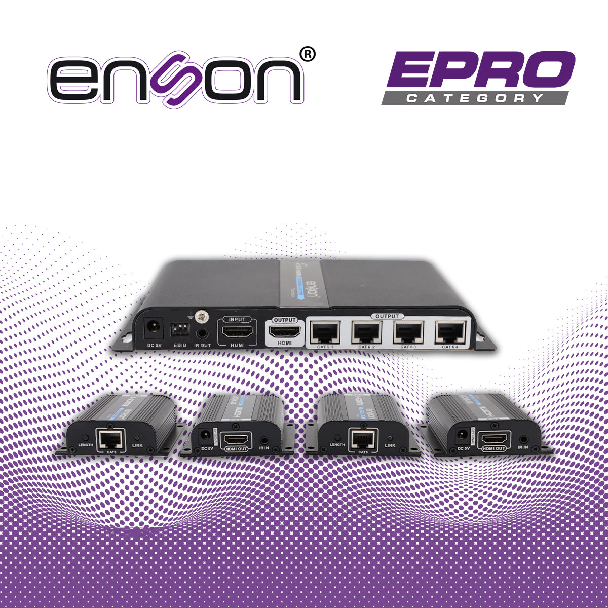 DISTRIBUIDOR EXTENSOR HDMI ENSON ENS-EX704 CON 4 EXTENSORES DE HASTA 40MTS CON CABLE 100% COBRE CAT6 A 1080P SALIDA HDMI