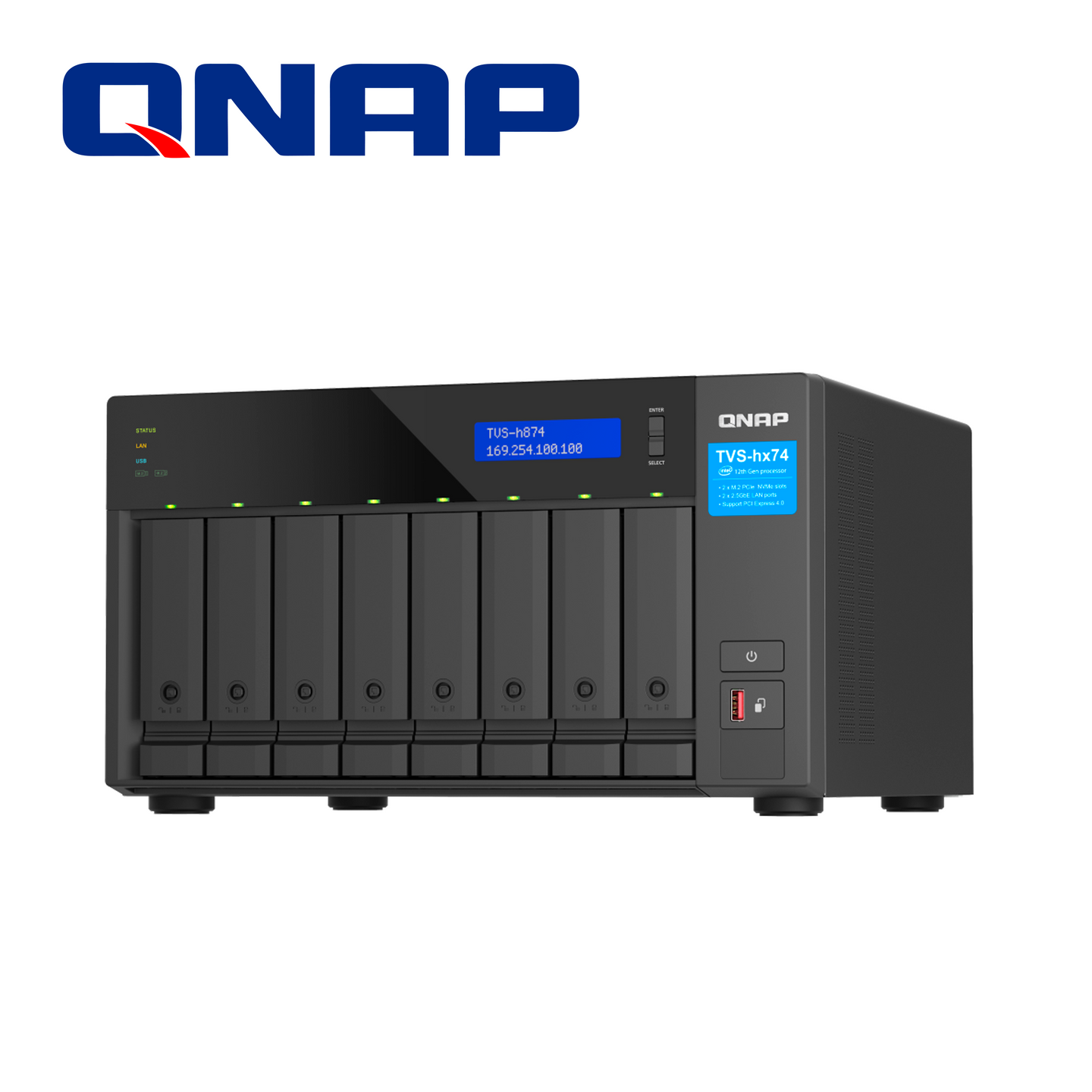 NAS QNAP TVS-H874-I7-32G-US / 8 BAHIAS 3.5/2.5 / INTEL CORE I7 12C/20T / 32GB DDR4 / 2 M.2 NVME PCIE GEN4 / 2X 2.5GBE / 