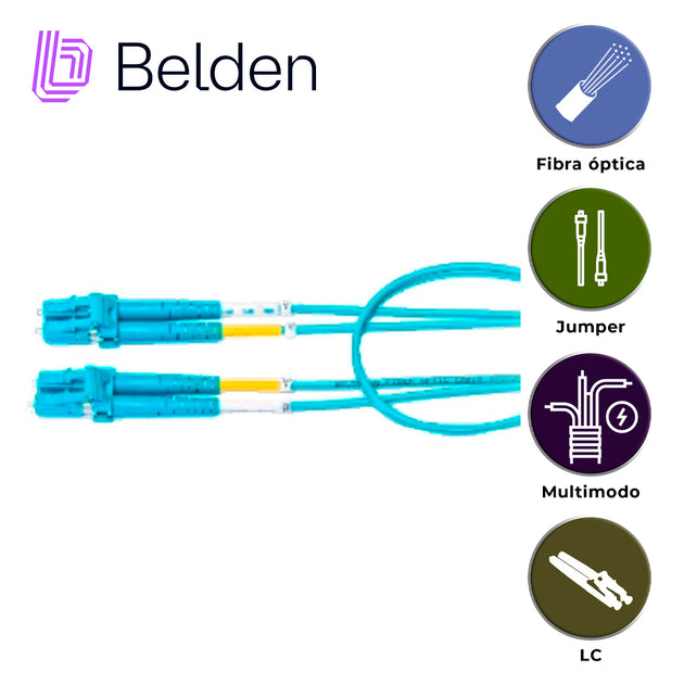 JUMPER DE FIBRA OPTICA MULTIMODO BELDEN FP3LDLD002M / INTERIOR / AQUA / OM3 / LC DUPLEX - LC DUPLEX / 50/125 MICRAS / OF