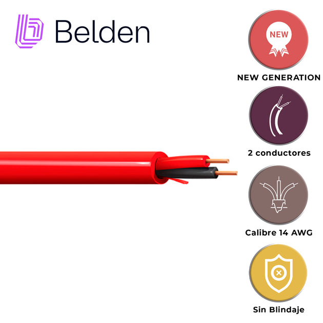 CABLE DE ALAMA CONTRA INCENDIOS BELDEN 5120UL 0021000 / INTERIOR / ROJO / 2 CONDUCTORES / 14 AWG / SOLIDO / FORRO PVC / 