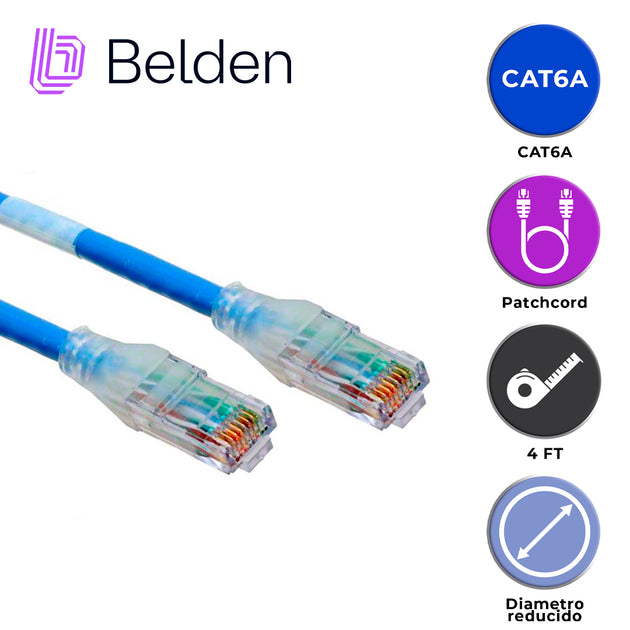 PATCH CORD DIAMETRO REDUCIDO UTP CAT6A BELDEN CAD1106004 / INTERIOR / AZUL / 4 PARES / 28 AWG / FORRO PVC / CMR / 4 PIES