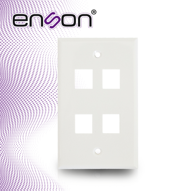 PLACA DE PARED (FACEPLATE) UNIVERSAL ENS-FP64 ENSON 4 PUERTOS ESTILO KEYCONNECT CAT6A CAT6 CAT5E CONECTORES DE FIBRA OPT