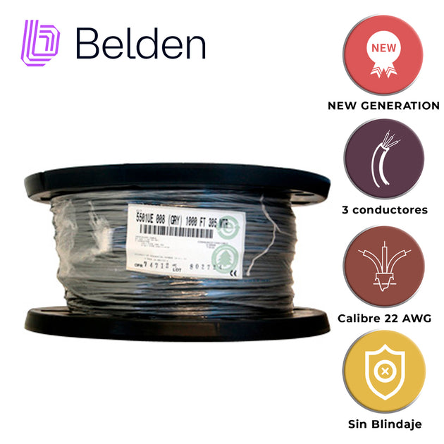 CABLE DE AUDIO COMERCIAL Y SEGURIDAD BELDEN 5501UE 0081000 / INTERIOR / GRIS / 3 CONDUCTORES / 22 AWG / MULTIFILAR / FOR