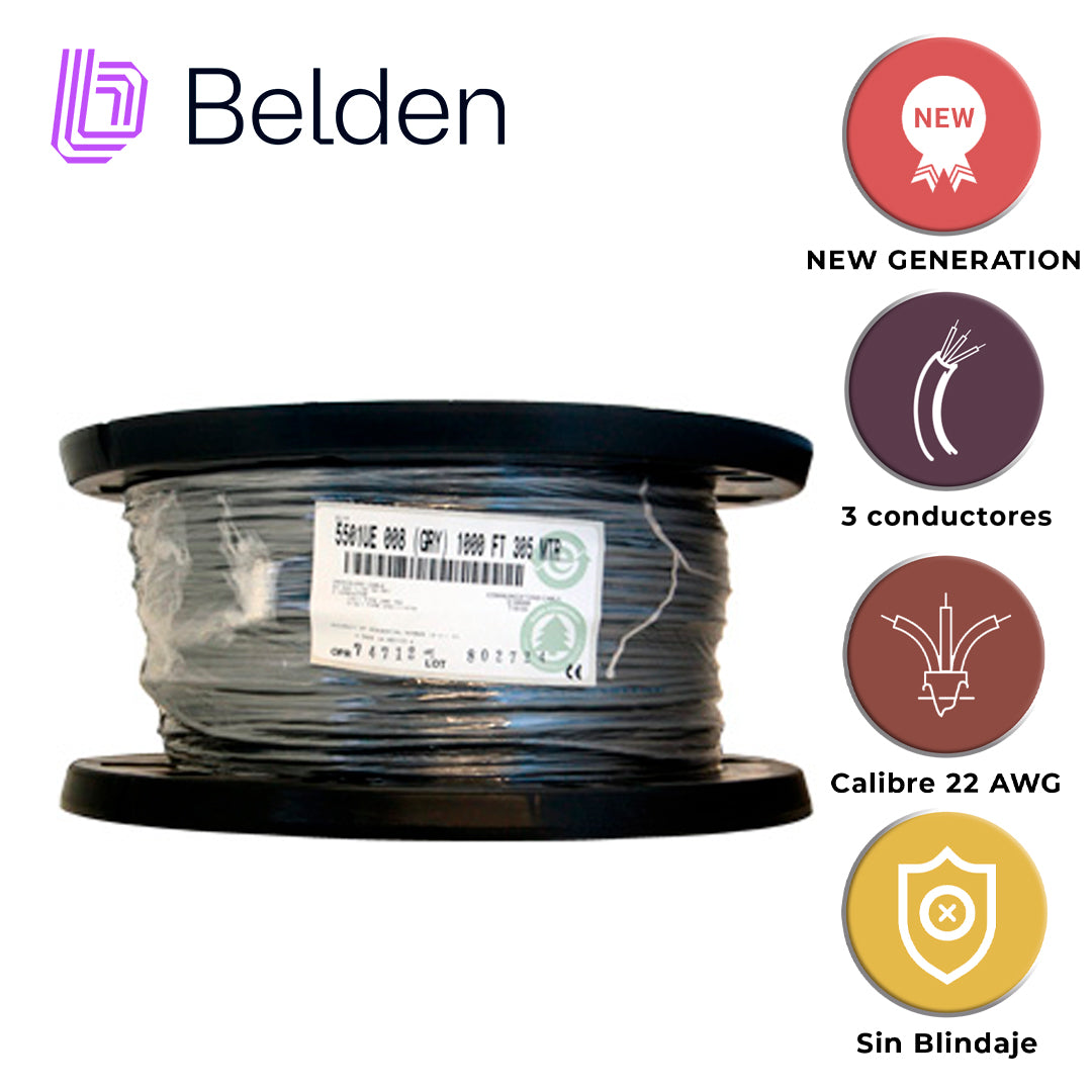 CABLE DE AUDIO COMERCIAL Y SEGURIDAD BELDEN 5501UE 0081000 / INTERIOR / GRIS / 3 CONDUCTORES / 22 AWG / MULTIFILAR / FOR