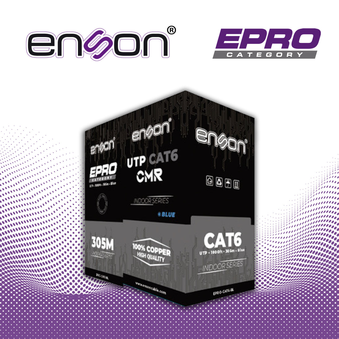 CABLE UTP CAT6 AZUL ENSON EPRO-CAT6-BL CRM / FORRO PVC / 4 PARES / CALIBRE 23 AWG / 100% COBRE / USO INTERIOR / COLOR AZ