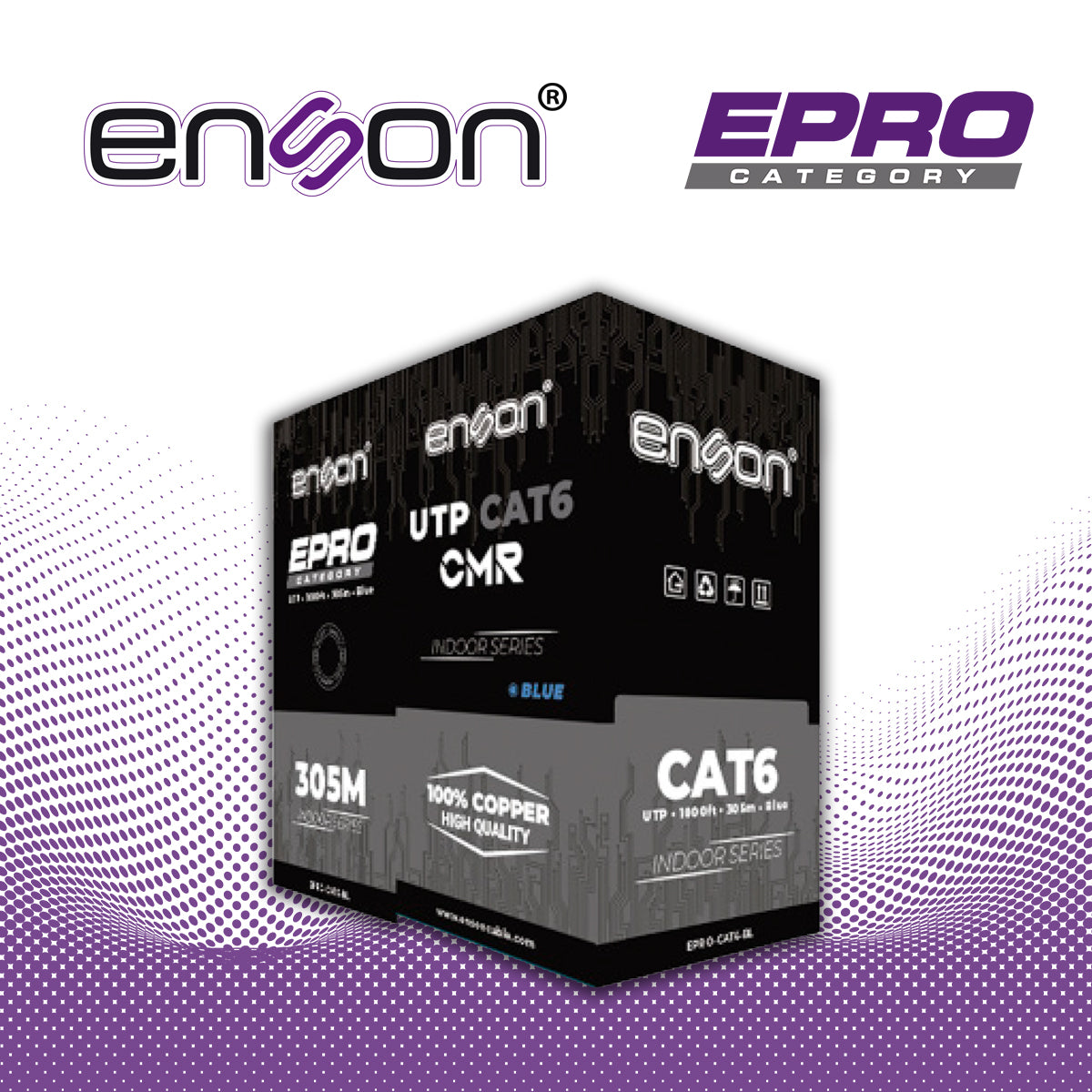 CABLE UTP CAT6 AZUL ENSON EPRO-CAT6-BL CRM / FORRO PVC / 4 PARES / CALIBRE 23 AWG / 100% COBRE / USO INTERIOR / COLOR AZ