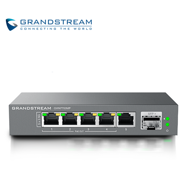 SWITCH NO ADMINISTRABLE POE+ GRANDSTREAM GWN7700MP / 5 PUERTOS 10/100/1,000/2,500MBPS / 4 PUERTOS POE+ AF/AT / 1 PUERTO 