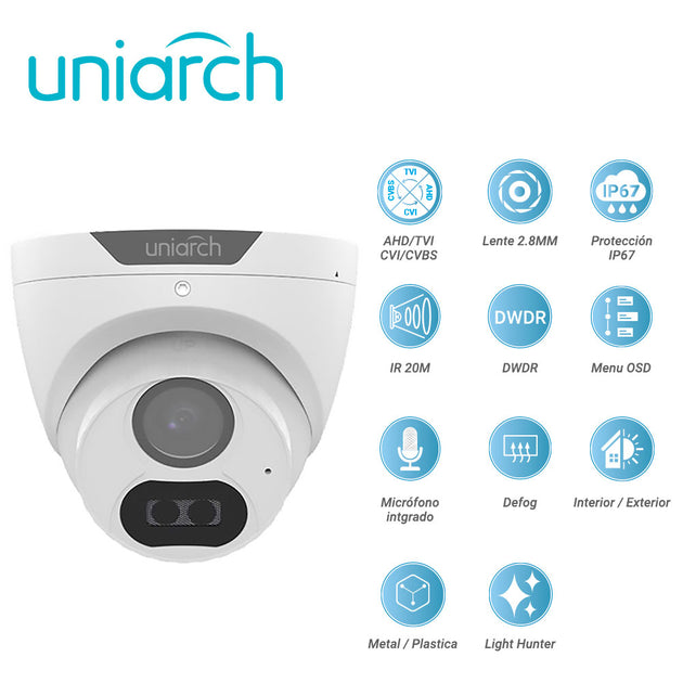 CAMARA ANALOGICA LIGHTHUNTER TURRET UNIARCH UAC-T122-AF28LM / UAC-T122-AF28LM-H / 2MP / AHD/TVI/CVI/CVBS / LENTE FIJO 2.