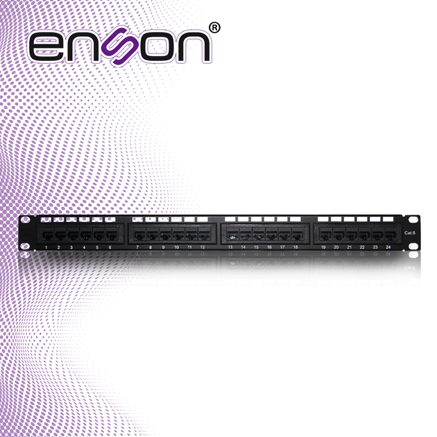 PATCH PANEL ENSON ENS-PA24P6 1UR PRECARGADO CAT6 24 PUERTOS MONTAJE EN RACK ESTANDAR 19 PULGADAS