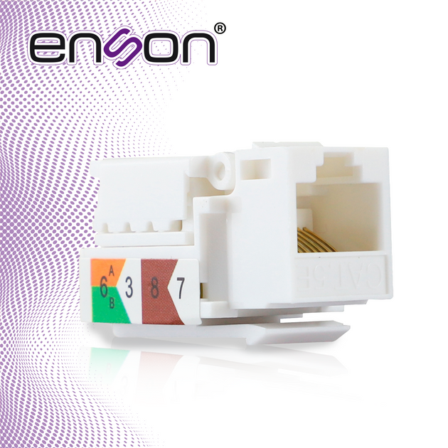 CONECTOR JACK ENSON ENS-JTL5WH CAT5E COLOR BLANCO A 90 GRADOS PONCHADO FACIL SIN PINZAS Y CUBREPOLVO