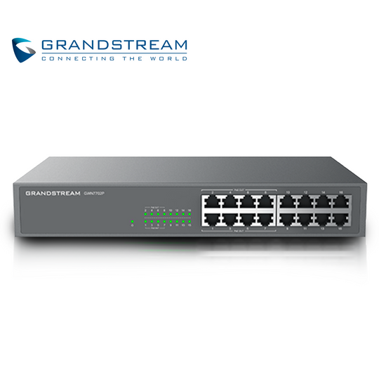 SWITCH NO ADMINISTRABLE POE+ GRANDSTREAM GWN7702P / 16 PUERTOS 10/100/1,000MBPS / 8 PUERTOS POE+ AF/AT / MONTAJE ESCRITO