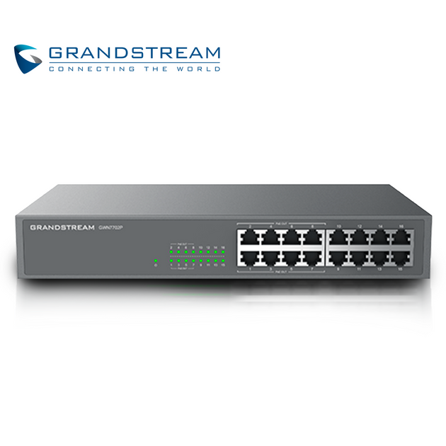 SWITCH NO ADMINISTRABLE POE+ GRANDSTREAM GWN7702P / 16 PUERTOS 10/100/1,000MBPS / 8 PUERTOS POE+ AF/AT / MONTAJE ESCRITO