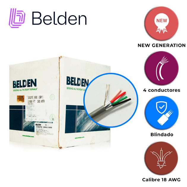 CABLE DE SEGURIDAD Y SONIDO BELDEN 5302FE 008U1000 / INTERIOR / GRIS / 4 CONDUCTORES / 18 AWG / MULTIFILAR / FORRO PVC /