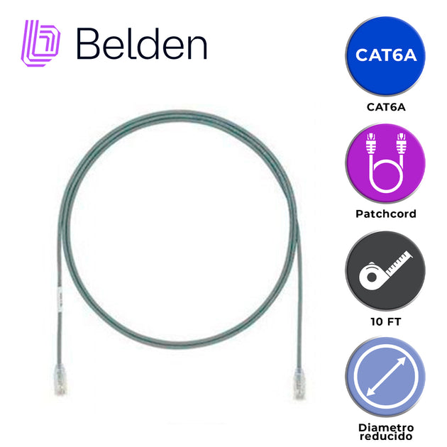 PATCH CORD DIAMETRO REDUCIDO UTP CAT6A BELDEN CAD1108010 / INTERIOR / GRIS / 4 PARES / 28 AWG / FORRO PVC / CMR / 10 PIE