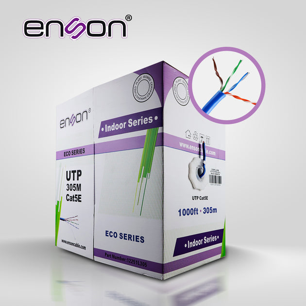 CABLE UTP CAT5E ENSON 12251L305 SERIE ECO CALIBE 24 AWG CCA BOBINA DE 305 METROS FORRO PVC COLOR AZUL USO INTERIOR RECOM