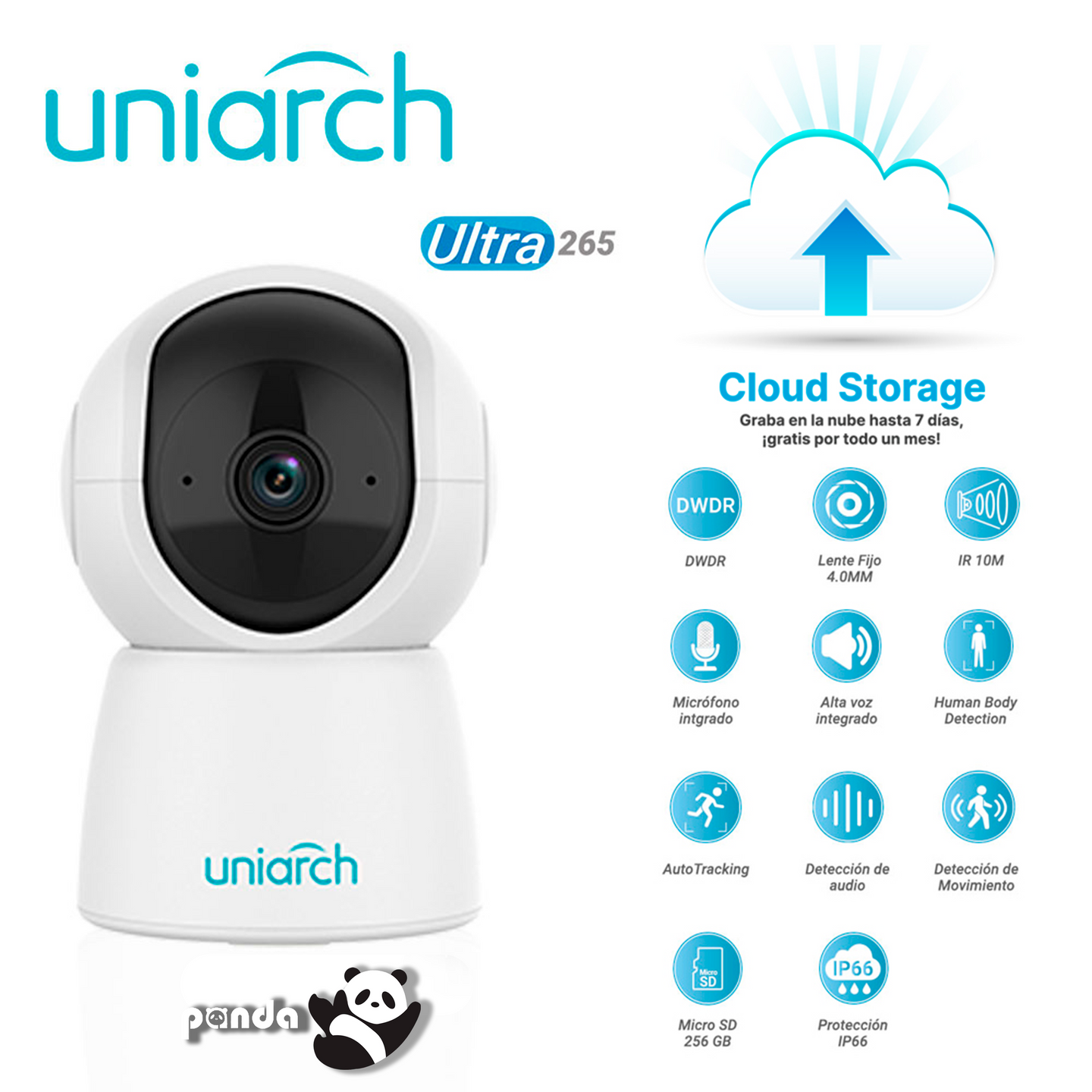 CAMARA IP MINI PT WIFI UNIARCH UHO-S2E-M3 / 3MP / ULTRA 265 / DC 5V/1A / DWDR / LENTE FIJO DE 4.0 MM / IR HASTA 10M / MI