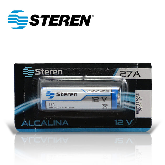 BATERIA ALCALINA STEREN BAT-27A TIPO CILINDRO 12 VOLTS 20MAH - COMPATIBLE CON MAGNETO SONOFF Y OTROS DISPOSITIVOS SIMILA