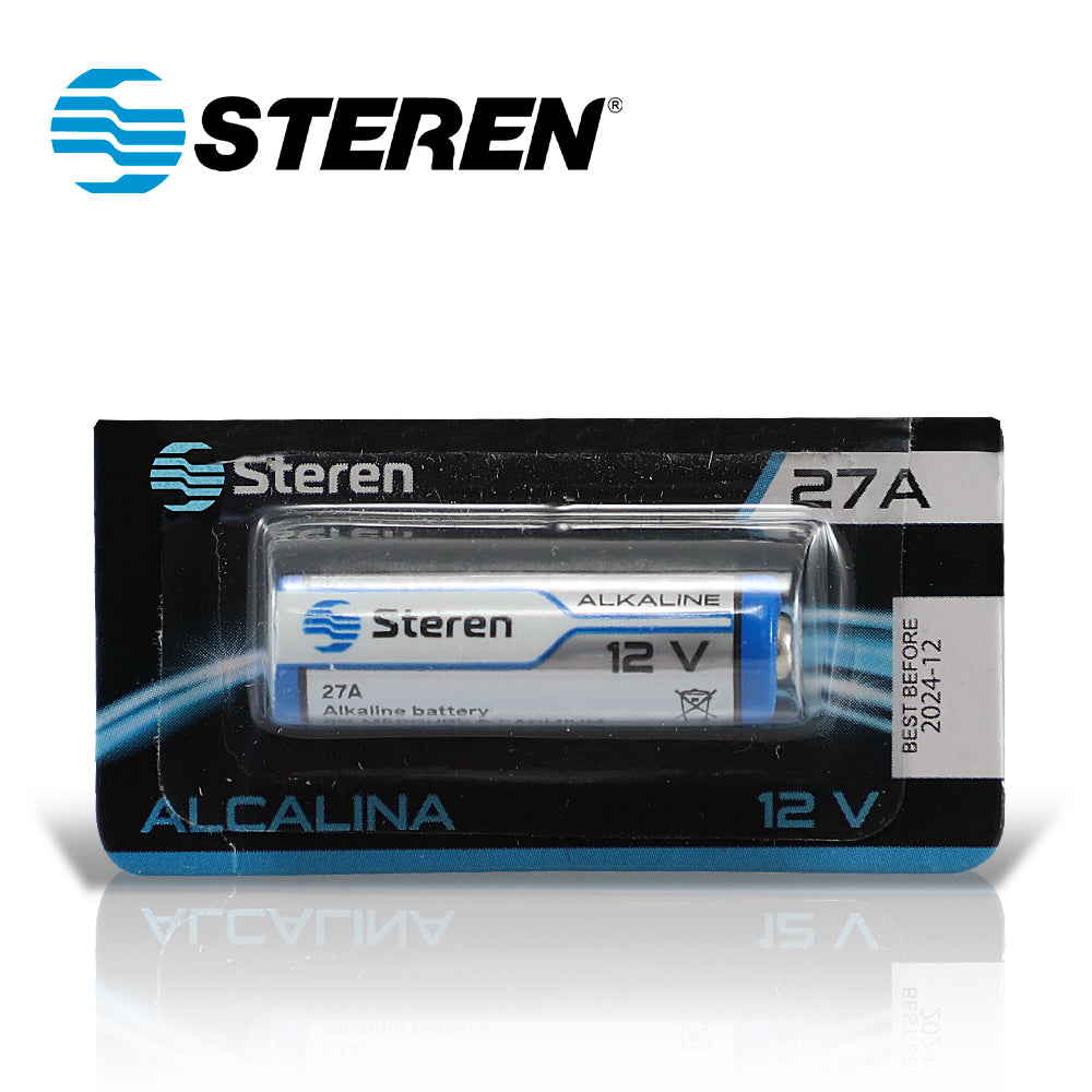 BATERIA ALCALINA STEREN BAT-27A TIPO CILINDRO 12 VOLTS 20MAH - COMPATIBLE CON MAGNETO SONOFF Y OTROS DISPOSITIVOS SIMILA