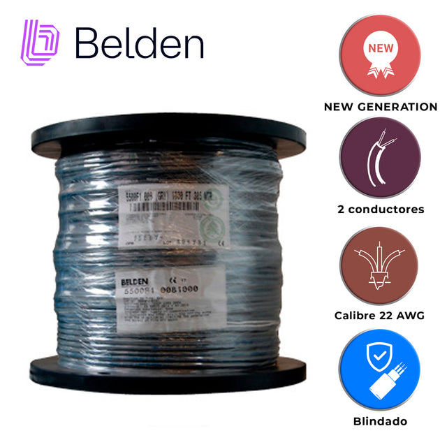 CABLE DE SEGURIDAD Y SONIDO BELDEN 5500F1 0081000 / ENTORNO RUIDOSO Y HUMEDO / GRIS / 2 CONDUCTORES / 22 AWG / MULTIFILA