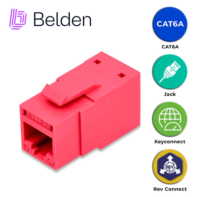 CONECTOR MODULAR JACK CAT6A RJ45 BELDEN RVAMJKURD-S1 / REVCONNECT / INTERIOR / ROJO / PIEZA