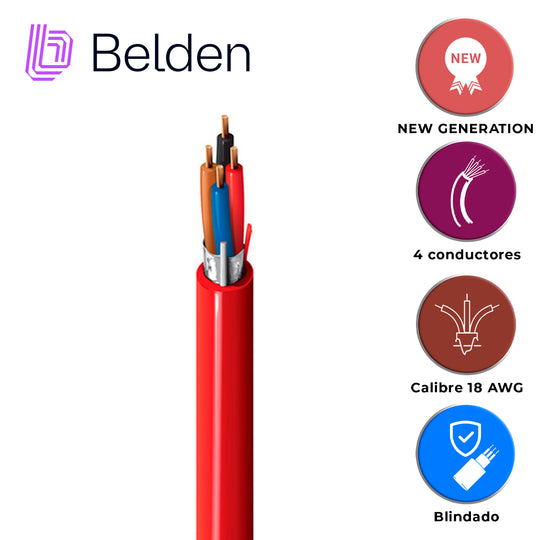 CABLE DE ALARMA CONTRA INCENDIOS BELDEN 5302FL 002U1000 / INTERIOR / ROJO / 4 CONDUCTORES / 18 AWG / SOLIDO /FORRO PVC /