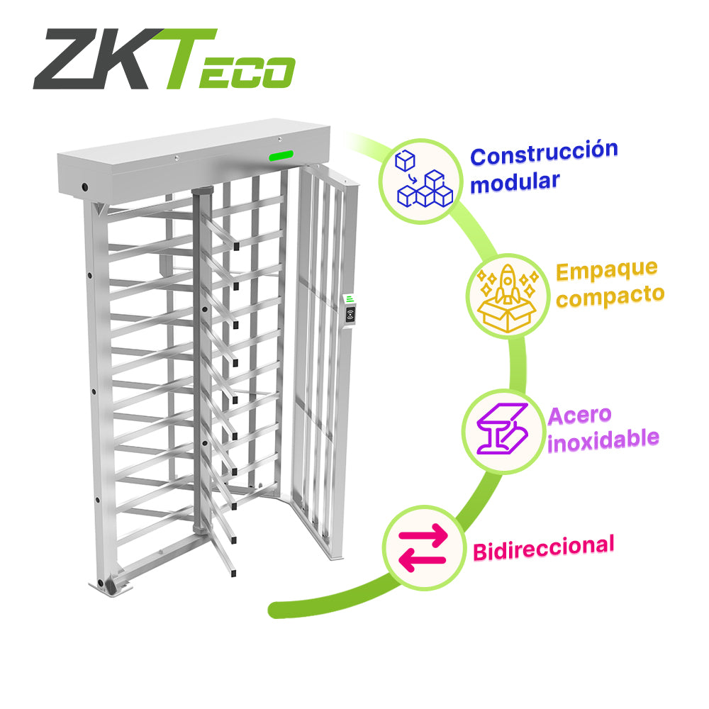 TORNIQUETE DE CUERPO COMPLETO DE UN CARRIL FHT3400 BIDIRECCIONAL CON LUZ LED INDICADORA DE PASO CONSTRUIDO EN ACERO INOX