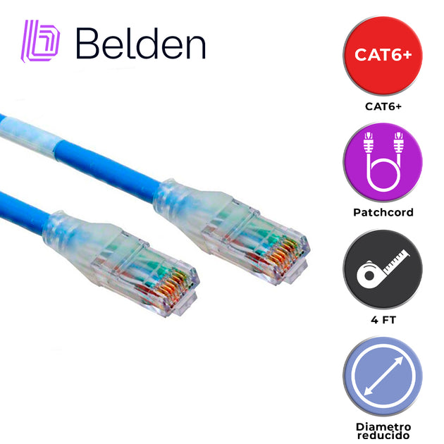 PATCH CORD DIAMETRO REDUCIDO UTP CAT6+ BELDEN C6D1106004 / INTERIOR / AZUL / 4 PARES / 28 AWG / FORRO PVC / CMR / 4 PIES