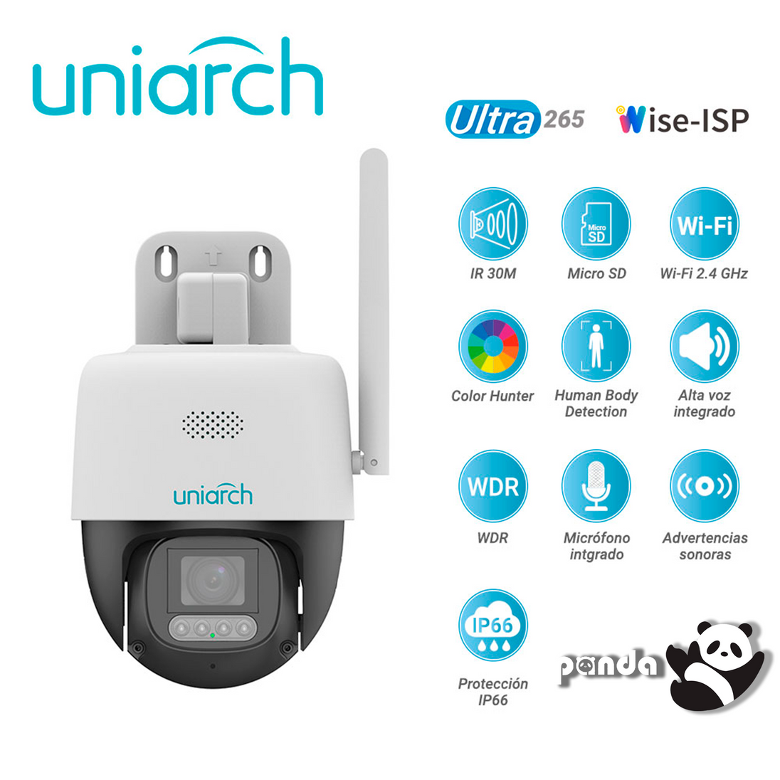 CAMARA IP PT WI-FI COLORHUNTER WISE-ISP UNIARCH UHO-P3C-M5F4 / 5MP / LENTE-4MM / DWDR / LUZ-CALIDA30M / MICROSD512GB / M