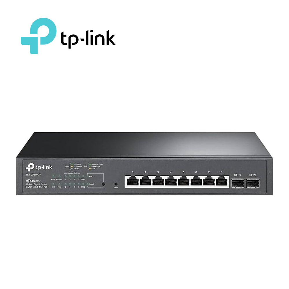 SWITCH POE JETSTREAM SDN ADMINISTRABLE TP-LINK SG2210MP / 8 PUERTOS POE AT/AF 150W 10/100/1000 MBPS + 2 PUERTOS PARA FIB